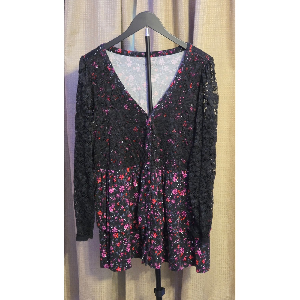 Torrid Super Soft Knit Button Up Lace Blouse Women's Size 3 (3X) Multicolor